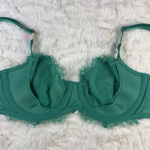 Victoria’s Secret Dream Angels Unlined Uplift Sling Lace Bra Emerald Green 32D - Picture 3 of 6